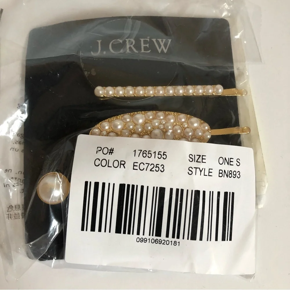 NWT J. Crew Pearl-embellished hair barrettes one set-of-three
